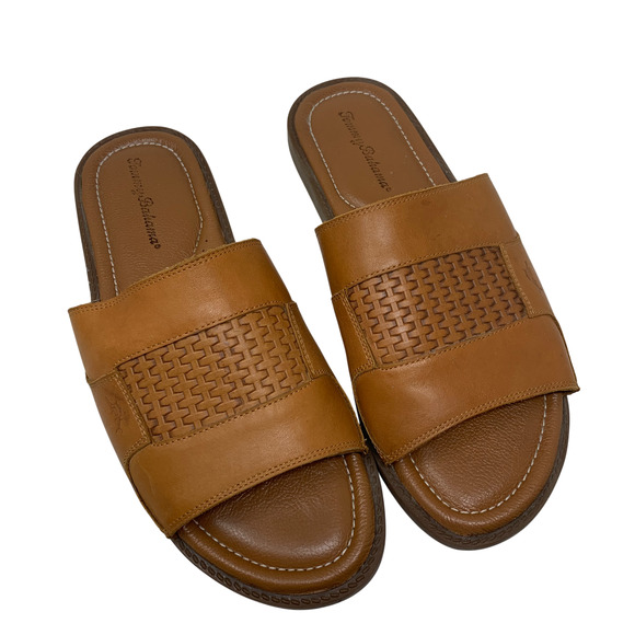 Tommy Bahama Gennadi Palms Slide Sandals Men's Sz 13 Brown Textured Leather - Picture 2 of 8